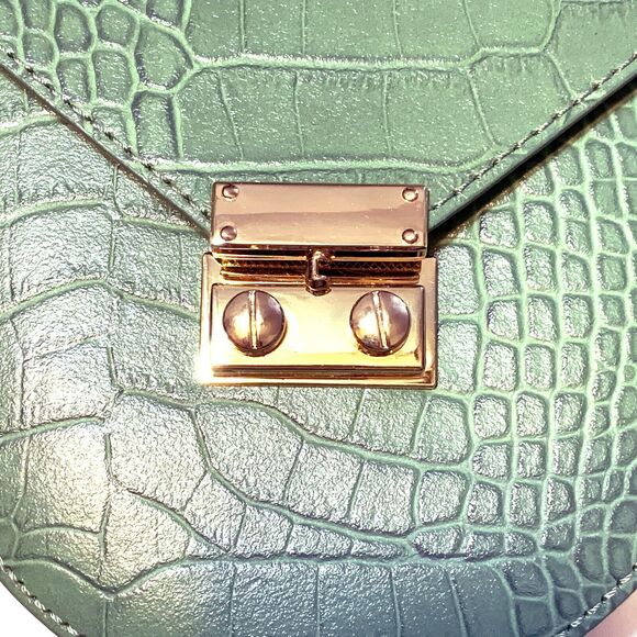 Isadora Crossbody Shoulder Bag Cellphone Green Embossed Leather Wide Strap NWT - Picture 9 of 12